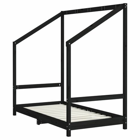 Kinderbedframe 2x(80x160) cm massief grenenhout zwart