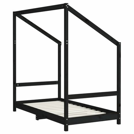 Kinderbedframe 2x(80x160) cm massief grenenhout zwart