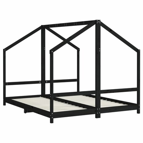 Kinderbedframe 2x(80x200) cm massief grenenhout zwart