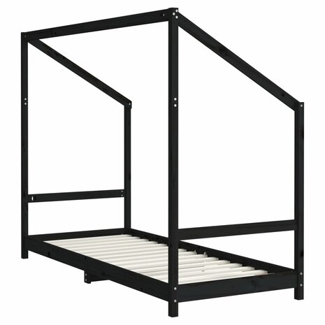 Kinderbedframe 2x(80x200) cm massief grenenhout zwart