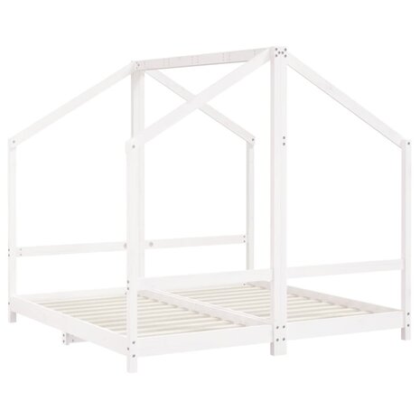 Kinderbedframe 2x(80x160) cm massief grenenhout wit