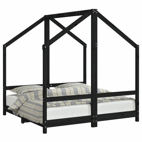 Kinderbedframe 2x(70x140) cm massief grenenhout zwart