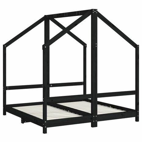 Kinderbedframe 2x(70x140) cm massief grenenhout zwart