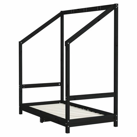 Kinderbedframe 2x(70x140) cm massief grenenhout zwart