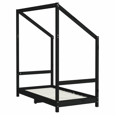 Kinderbedframe 2x(70x140) cm massief grenenhout zwart