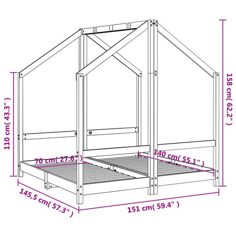 Kinderbedframe 2x(70x140) cm massief grenenhout zwart