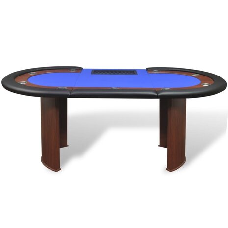 Pokertafel voor 10 personen met dealervak en fichebak blauw