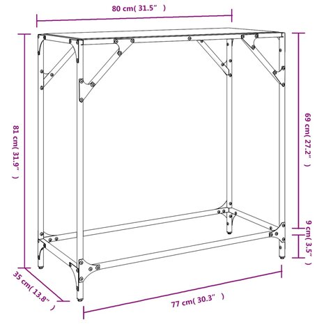 Wandtafel met zwart glazen blad 60x35x81 cm staal