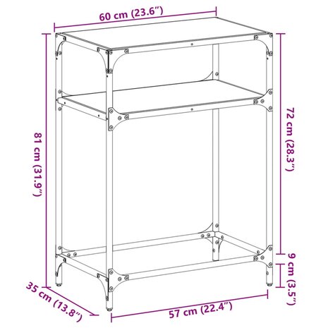 Wandtafel met zwart glazen blad 60x35x81 cm staal