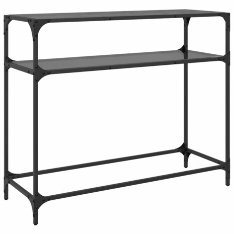 Wandtafel met zwart glazen blad 98x35x81 cm staal