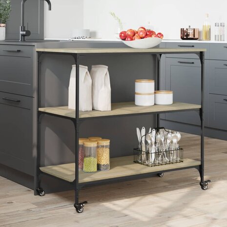 Keukentrolley 102x50x95 cm bewerkt hout sonoma eikenkleurig