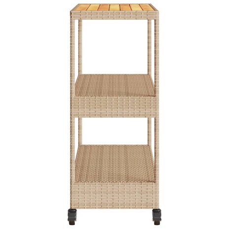 Keukentrolley 3-laags poly rattan en massief acaciahout beige