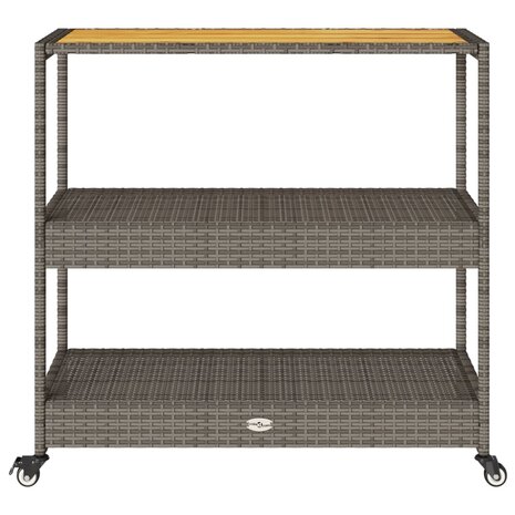 Keukentrolley 3-laags poly rattan en massief acaciahout grijs