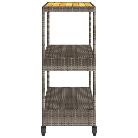 Keukentrolley 3-laags poly rattan en massief acaciahout grijs