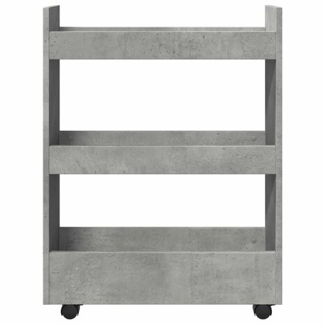 Opbergtrolley smal 3-laags bewerkt hout betongrijs
