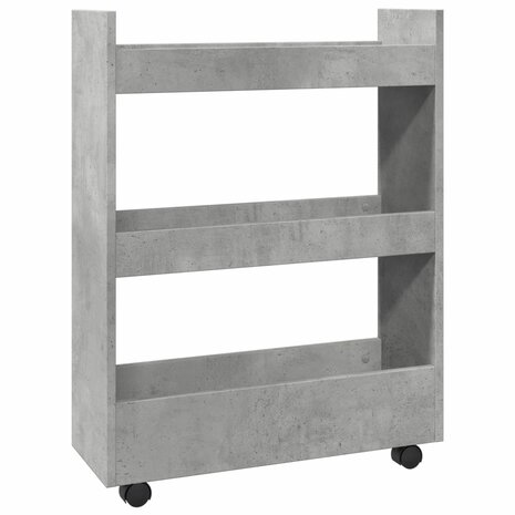 Opbergtrolley smal 3-laags bewerkt hout betongrijs