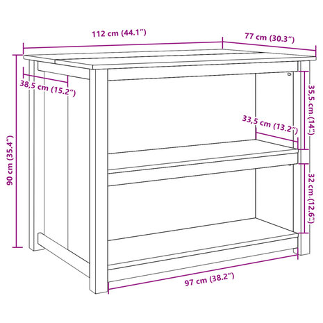 Keukenkast Panama 112x77x90 cm massief grenenhout