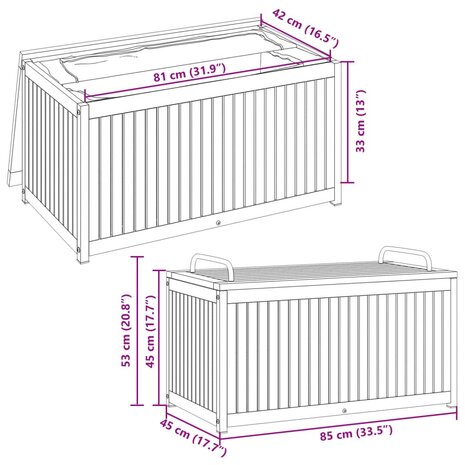 Kussenbox 85x45x45/53 cm massief acaciahout en staal