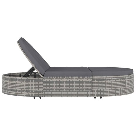 Ligbed met kussens 2-persoons poly rattan grijs