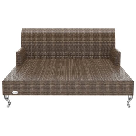 Ligbed met kussens 2-persoons poly rattan bruin