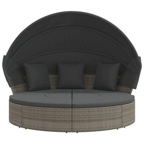 Loungebed met luifel en kussens poly rattan grijs