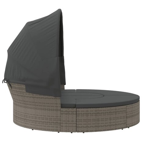 Loungebed met luifel en kussens poly rattan grijs