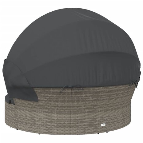 Loungebed met luifel en kussens poly rattan grijs