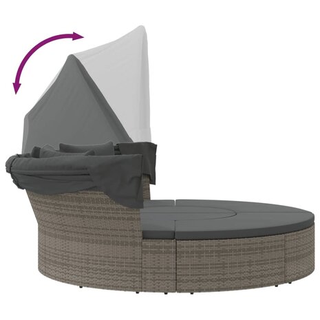 Loungebed met luifel en kussens poly rattan grijs