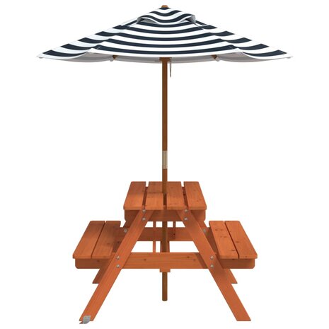 Picknicktafel voor 4 kinderen met parasol massief vurenhout
