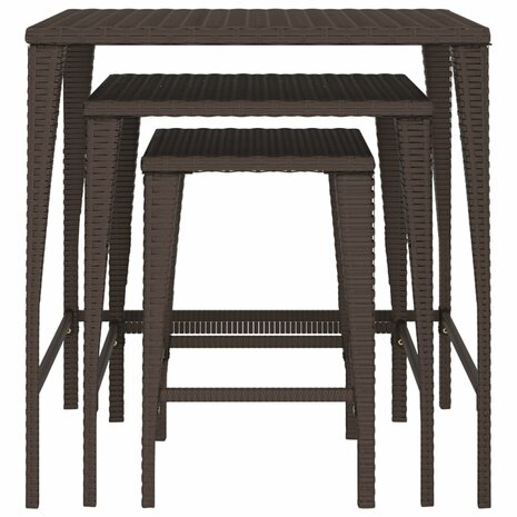 Tuintafeltjesset 3 st poly rattan bruin