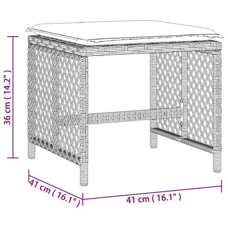 Tuinkrukken 4 st met kussens 41x41x36 cm poly rattan lichtgrijs