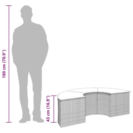 Tuinvoetenbank met kussen poly rattan grijs