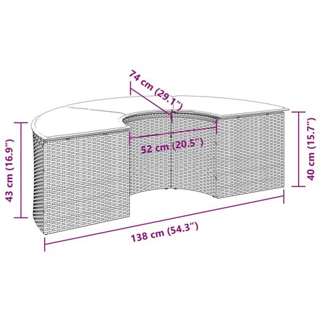 Tuinvoetenbank met kussen poly rattan beige
