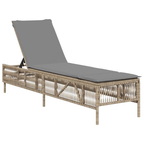 Ligbed met kussen poly rattan beige