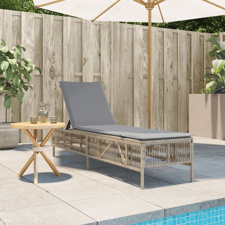 Ligbed met kussen poly rattan beige