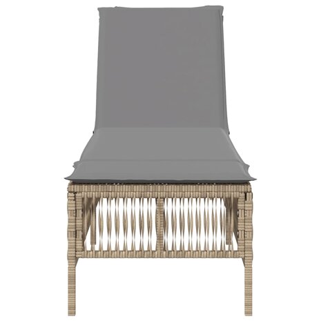 Ligbed met kussen poly rattan beige