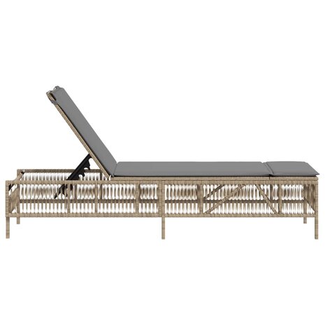 Ligbed met kussen poly rattan beige