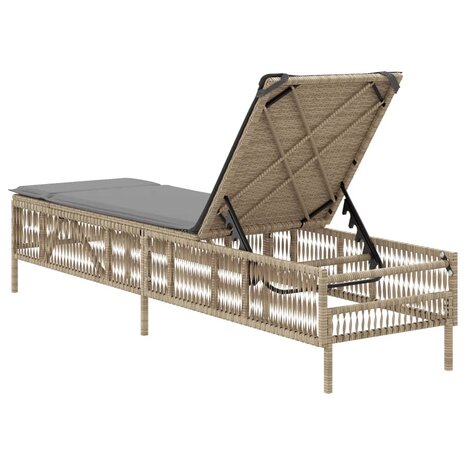 Ligbed met kussen poly rattan beige