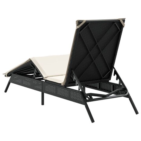 Ligbed met kussen poly rattan zwart