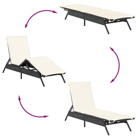Ligbed met kussen poly rattan zwart
