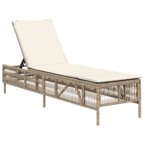 Ligbed met kussen poly rattan beige