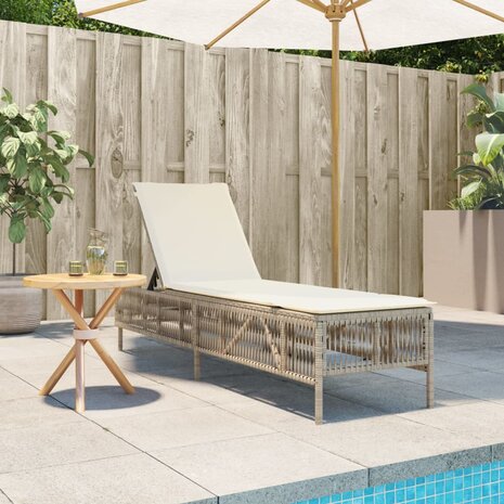 Ligbed met kussen poly rattan beige