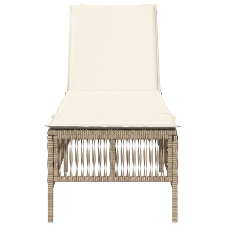 Ligbed met kussen poly rattan beige