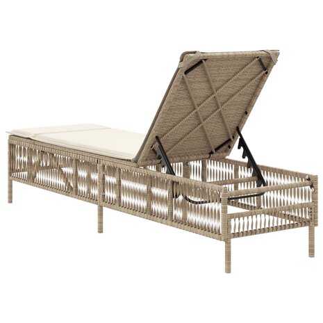Ligbed met kussen poly rattan beige