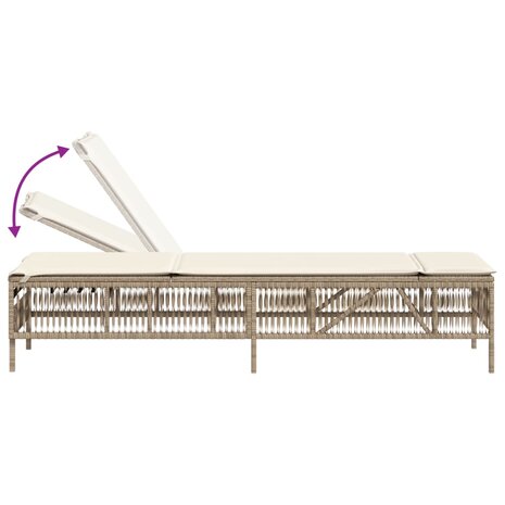 Ligbed met kussen poly rattan beige