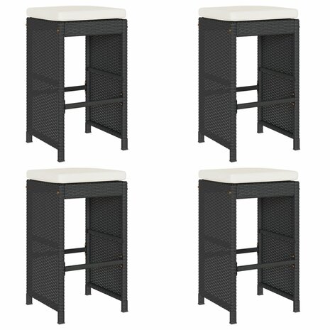 Tuinbarkrukken met kussens 4 st poly rattan zwart