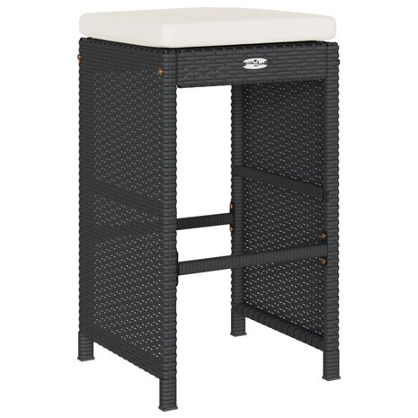 Tuinbarkrukken met kussens 4 st poly rattan zwart