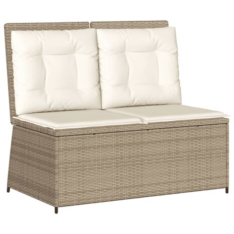 Tuinbankje verstelbaar met kussens poly rattan beige
