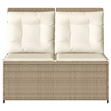Tuinbankje verstelbaar met kussens poly rattan beige