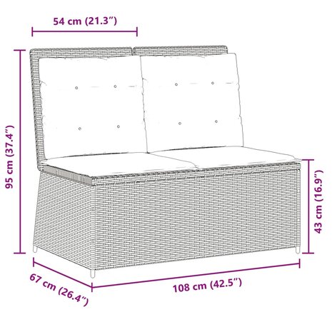Tuinbankje verstelbaar met kussens poly rattan beige